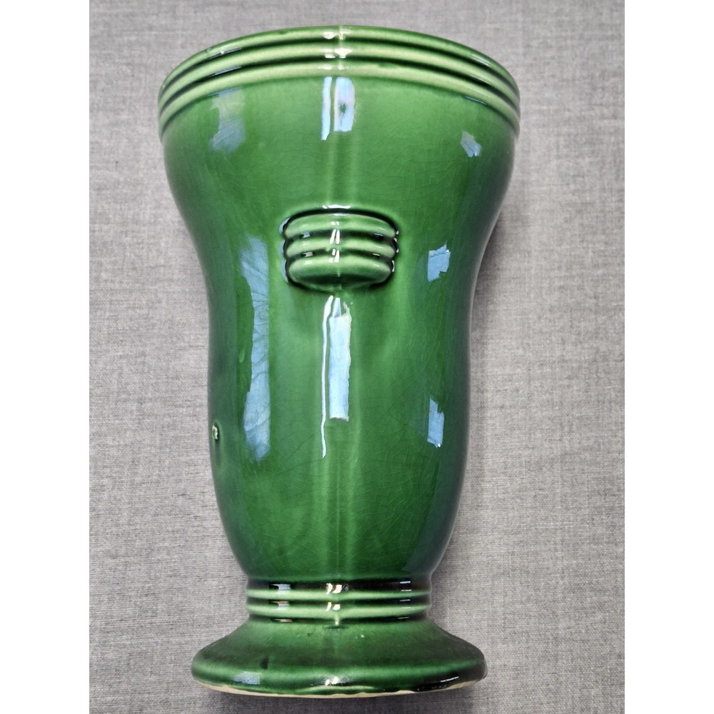 Vintage McCoy Pottery Green Ribbed Vase Tab Handles USA Art Pottery Mid Century - Picture 2 of 11